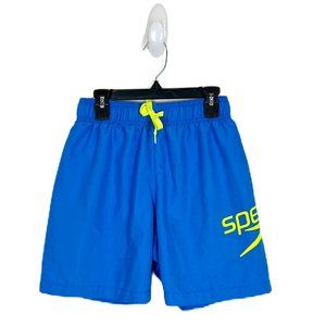 Speedo Swim Shorts Boys Large Blue Yellow Logo Lined Surf Beach Activewe…